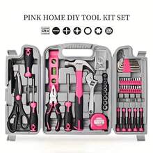 56 Piece Tool Set - Tool Kits For Handyman, Homeowners With Level Screwdriver Hammer - DIY Household Tool Kit For Home With Portable Tool Kit Box Storage Case, Pink,Red - Red - View 5