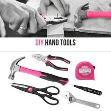 56 Piece Tool Set - Tool Kits For Handyman, Homeowners With Level Screwdriver Hammer - DIY Household Tool Kit For Home With Portable Tool Kit Box Storage Case, Pink,Red - Red - View 3