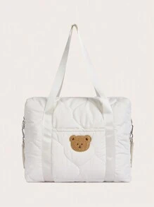 大容量单肩妈咪包饰熊图案 - 米色 - 查看 1