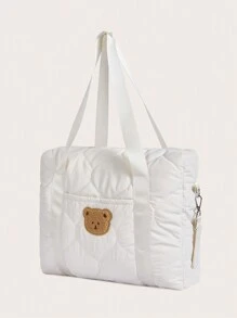 大容量单肩妈咪包饰熊图案 - 米色 - 查看 5