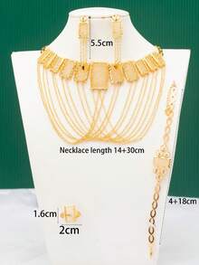 1套共5件幾何設計,18k金鍍和香檳金鍍,銅材料,耐用耐拉,奢華杜拜風格新娘婚禮慶典首飾禮物套裝 - 香檳色 - 查看 2