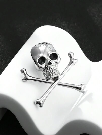 1 Pieza Insignia De Calavera Gótica De Hueso, Distintivo De Metal, Accesorios De Joyería De Solapa De Sombrero Popular Para Hombres Y Mujeres