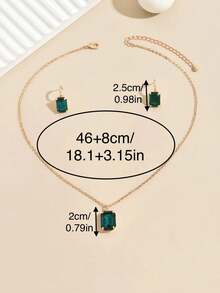 1 套/3 件时尚复古性感方晶锆石绿色珠宝套装，适合任何场合、商务或约会的女士服装 - 彩色 - 查看 6