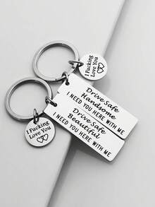 "Ankiyabe Drive Safe Keychain Drive Safe I Need You Here With Me Keyring Boyfriend Gift Trucker Gift New Driver Gifts " - Silver - View 2