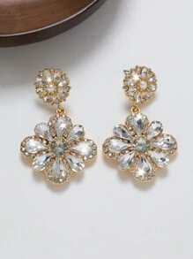 1對歐美風格水鑽、彩色鑽石、花卉設計、珍珠和綠松石串珠女式耳環 - 花朵 - 查看 2