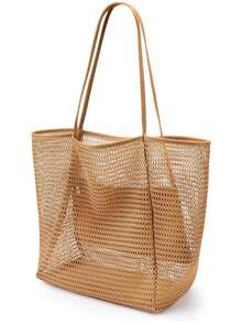 現貨供應 歐美風格休閒大容量沙灘網眼收納袋，女士肩背式手提化妝包美妝收納盒化妝箱 - 粉色 - 查看 4