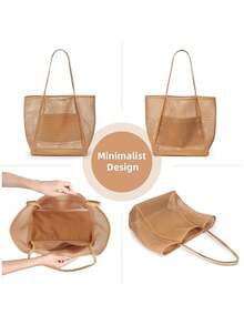 現貨供應 歐美風格休閒大容量沙灘網眼收納袋，女士肩背式手提化妝包美妝收納盒化妝箱 - 粉色 - 查看 5