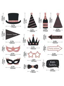 生日派對攝影道具,30件玫瑰金生日派對道具套件,實際閃爍可愛生日設計,適用於女孩或婦女,生日派對裝飾用品和桌面居家擺設 - 香檳色 - 查看 2