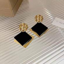 1pair Square Design Stud Earrings - Gold - View 3