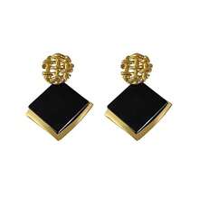 1pair Square Design Stud Earrings - Gold - View 5