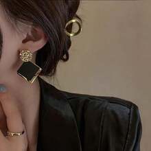 1pair Square Design Stud Earrings - Gold - View 4