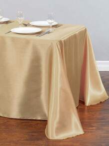 1條實色緞面桌布酒店餐廳派對長方形高密度邊鎖桌布 - 香檳色 - 查看 1