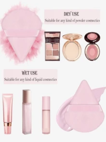 1入組面膜清潔刷+2入組面部清潔手帶+2入組柔軟三角形粉紅色化妝粉撲組+2入組化妝美容蛋撲組+1入組清潔工具+1入組適用於面部化妝的收納袋,適用於霜狀和粉狀遮瑕,散粉化妝器,旅行必備的便攜套裝 - 粉色 - 查看 5