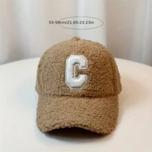 女性C字母隔熱棉羊毛針織棒球帽，韓國秋冬戶外休閒棒球帽 - 黑色 - 查看 7