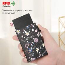 CUIKCA Double Sided Printed Pattern Side-Thrust Pop Up Wallet, RFID ID Card Holder, Portable Metal Minimalist Credit Card Holder Packs With ChainAnniversary On Valentine Day For Birthday Gift Gift Couple Male Men Wallet Men Wallet Ladies Wallet Teacher Gifts Gift For Boyfriend Husband Gifts Uncle Gifts Gifts For Brothers Man Gift Wife Mother Ideals Gift Bag Present - Silver - View 2