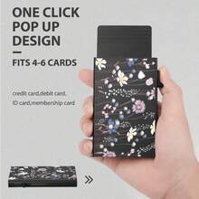 CUIKCA Double Sided Printed Pattern Side-Thrust Pop Up Wallet, RFID ID Card Holder, Portable Metal Minimalist Credit Card Holder Packs With ChainAnniversary On Valentine Day For Birthday Gift Gift Couple Male Men Wallet Men Wallet Ladies Wallet Teacher Gifts Gift For Boyfriend Husband Gifts Uncle Gifts Gifts For Brothers Man Gift Wife Mother Ideals Gift Bag Present - Silver - View 3