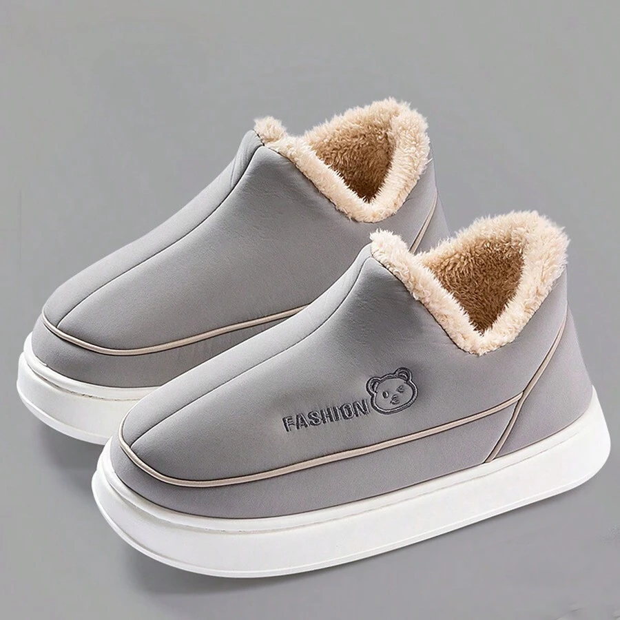 Men'S High-Sole Slippers With Heel Support For Winter Indoor Home Use, Couples House Shoes - Grey - View 1