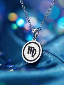 1Pc Fashionable 925 Silver 12 Constellations Pendant Necklace Double Sided Pendants For Women's Birthday Gifts