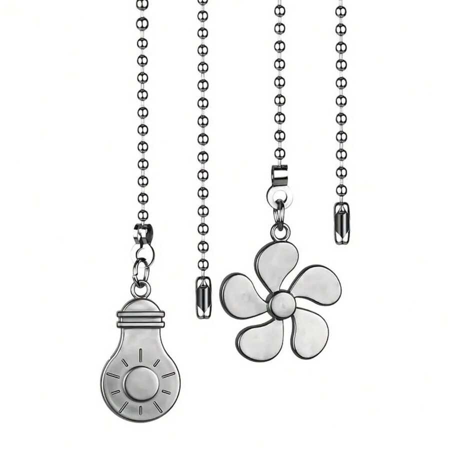 2pcs Ceiling Fan Pull Chain Kit, Bulb And Fan Pattern Pull Chain Extension Fan Pull Chain Pendant 12 Inch Ceiling Fan Chain Extender With Ball Fan Chains Connector - Silver - View 1
