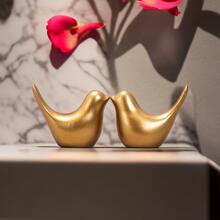 2入組樹脂製金色鳥造型家居裝飾擺設,適用於客廳、餐廳、臥室、書房、辦公室、浴室等 - 金色 - 查看 3