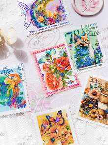 30張/袋寵物貼紙方寸彩紙系列貝殼印章造型貼紙手冊材質裝飾貼紙 - 彩色 - 查看 6