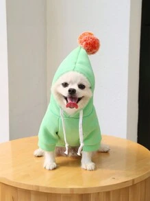 小型和中型犬寵物衣服,冬季款帽衫,拼接設計,柔軟的羊毛衫面料 - 綠色 - 查看 1