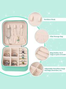 1pc Jewelry Box, Women's Jewelry Storage Box, Displays A-Z Initial Patterns, Large Capacity Travel Jewelry Box, Multi-Layer, Luxury Compartment Box, Multi-Function Mini Transparent Flip-Top Organizer, Jewelry Merchant Gift, Organizer Box For Women, Gift For Mom, PU Leather - Green - View 8