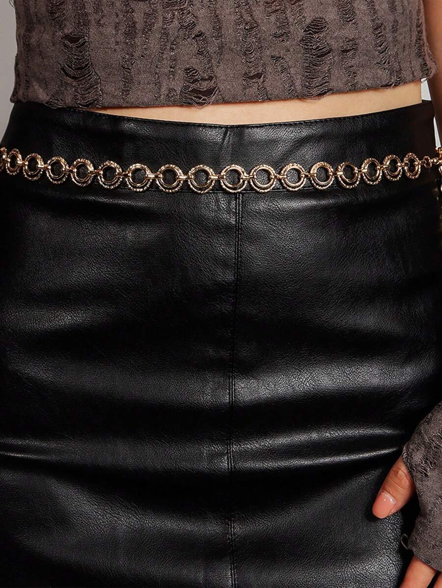 1條女士金色雙環金屬鍊式腰帶,時尚腰鏈適合日常穿搭,還可以作為身體鏈 - 金色 - 查看 1