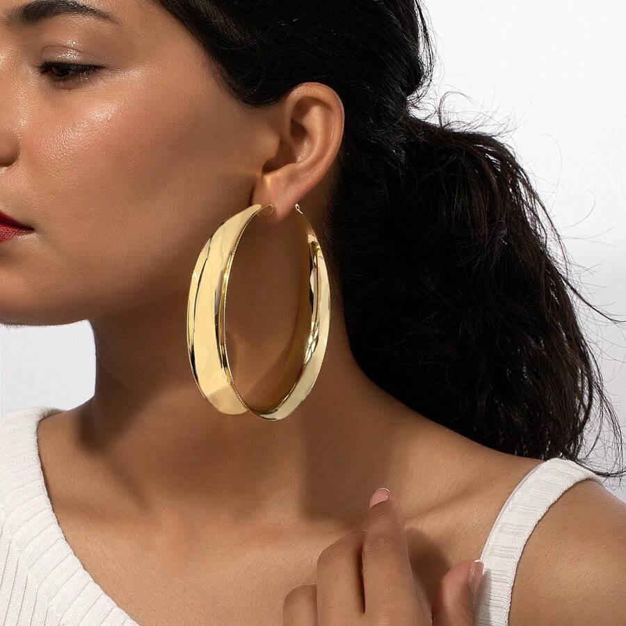 1套；2對歐美時尚誇張優雅的環形耳環，極簡主義，輕奢，適合女士日常穿著。 - 金色加銀色套裝 - 查看 1