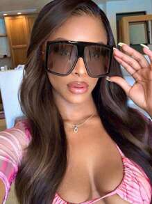 超大框太陽眼鏡時尚護目鏡單片太陽眼鏡誇張造型眼鏡 - 黑色 - 查看 1