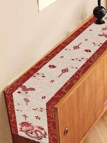 1入華麗龍紋桌布，紅色龍和雲紋裝飾布，適用於中式聚會、餐廳或家庭活動，尺寸為13 x 72英寸 - 龍紋A - 查看 3