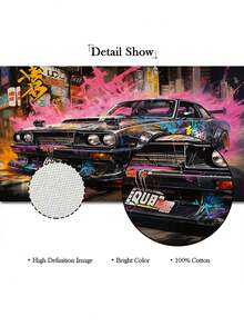 1入組塗鴉汽車牆海報街頭朋克賽車圖案帆布印刷畫壁掛家居裝飾創意禮物防水帆布適用於客廳,臥室,辦公室牆壁裝飾壁畫,無框帆布畫 - 黑色 - 查看 6