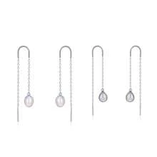 Moonmory 一對月石露耳環女式月石吊墜耳環,寶石誕生石長鏈下垂耳環時尚珠寶禮物適合女人女孩水滴造型