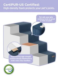 Lesure Dog Stairs For Small Dogs - Pet Stairs For Beds And Couch, Folding Pet Steps With CertiPUR-US Certified Foam For Cat And Doggy, Non-Slip Bottom Dog Steps - Navy Blue - 查看 6
