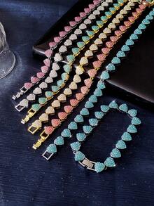 2 件套冰心 Y2K 彩色水钻项链和手链男士嘻哈时尚珠宝礼物嘻哈朋克爱好者珠宝链环手链套装 - Jewelry set - 查看 6