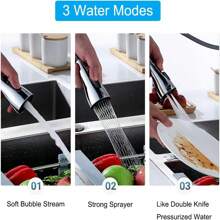 廚房拉式水龍頭噴嘴替換配件,水龍頭噴嘴帶9個噴嘴- 3種功能噴頭螺旋式,(鍍鉻,黑色,仿舊鎳) - 銀色 - 查看 8