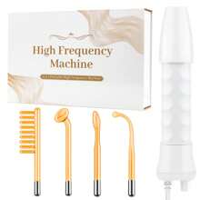 High Frequency Facial Wand - Portable Handheld High Frequency Skin Facial Machine At Home - Skin Face Wand Device With 4 Different Glass Tubes - Yellow - View 2