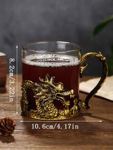 1pc Zinc Alloy Dragon Shaped Beer Mug With Handle, Vintage Chinese Style, Lead-Free Glass Heat Resistant Cup For Personal Use, Parties And Celebrations - Khaki - View 2