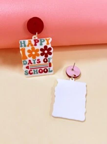 1對亮晶晶的紅色亮片圓形壓克力耳環,彩色塗鴉花和鉛筆形懸掛耳掛作為教師返校紀念日派對配件和約會禮物,獻給好友 - 彩色 - 查看 4