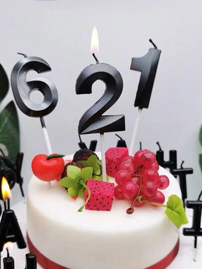 1pc Black Shell Shaped Numbered Birthday Cake Candle For Party Baking Dessert Decoration Back To School Valentine Day