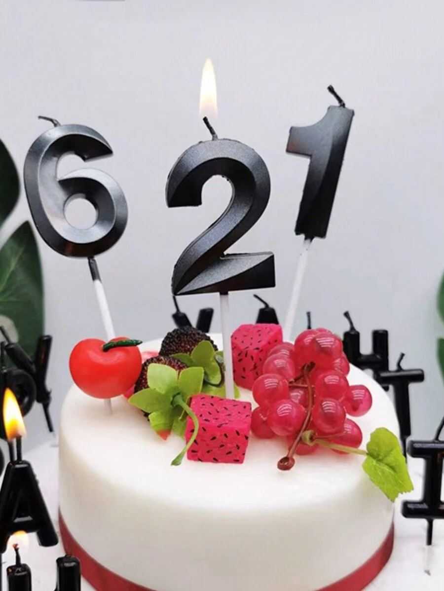 1 件黑色贝壳形编号生日蛋糕蜡烛适用于派对烘焙甜点装饰返校情人节 - 黑色 - 查看 1