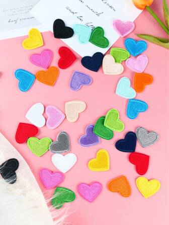 12pcs/Set Random Color Mini Heart Shaped Diy Iron On Patches
