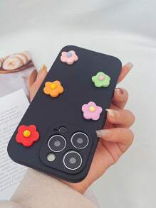 1入黑色簡約高透明tpu手機殼,3d多色小花手工製作,可愛diy,適用於apple / Samsung / Redmi / Huawei / Pixel 8 機型 - 彩色 - 查看 2