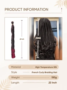 聖誕新年禮物配件合成法國捲曲擴展藍黑巧克力棕色灰色bug綠色多彩螺旋捲曲鉤針編織髮高溫鬆散波浪捲髮飾女性日常假期和cosplay用的編織頭髮,22 英寸 150 克/束,1 包裝 - 酒紅色 - 查看 9