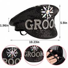 手工製作的情侶帽新娘新郎帽stag和hen帽sequin船長帽子,適用於婚禮