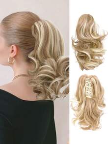 下巴夹马尾辫延长 12 英寸卷曲爪夹在头发马尾卷曲波浪合成发纤维假发适合女性时尚派对圣诞新年礼物适合女性、Y2K、音乐节、圣诞派对度假和所有季节 - 間色 - 查看 2