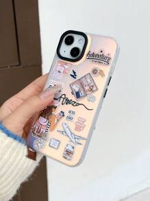 苹果贴纸 1 件高品质全息极光渐变色可爱女孩手机壳，兼容 iPhone 11、13、14、15、16/16 Pro/16 Plus/16 Pro Max 手机型号