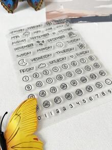 1 Set Monthly Planner Stamps, Transparent Handmade Stamps For Weather, Date, Month, DIY Decoration Scrapbooking, Cute Student Supplies, PVC Stamp Template For Album, Card Making, Back To School - Black - View 2