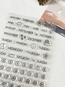 1 Set Monthly Planner Stamps, Transparent Handmade Stamps For Weather, Date, Month, DIY Decoration Scrapbooking, Cute Student Supplies, PVC Stamp Template For Album, Card Making, Back To School - Black - View 6