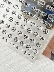 1 Set Monthly Planner Stamps, Transparent Handmade Stamps For Weather, Date, Month, DIY Decoration Scrapbooking, Cute Student Supplies, PVC Stamp Template For Album, Card Making, Back To School - Black - View 5